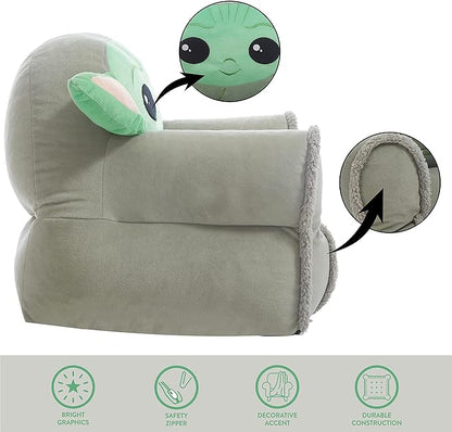 Idea Nuova Figural Mink with Sherpa Trim Bean Bag Chair for Toddlers and Kids, Star Wars Grogu