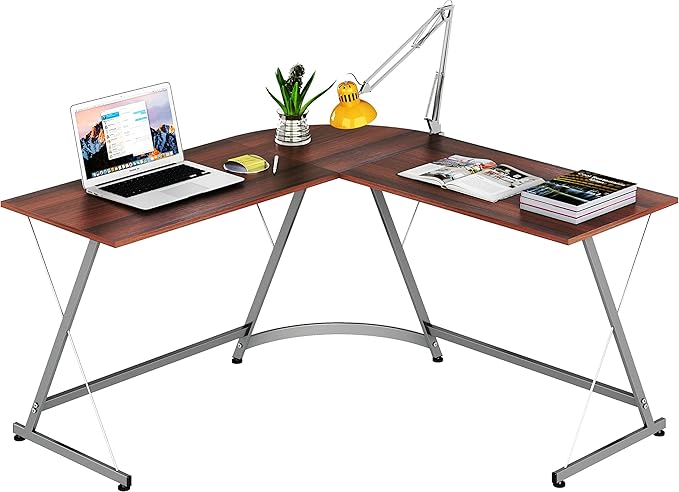 SHW L-Shaped Computer Gaming Desk, Walnut