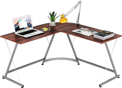 SHW L-Shaped Computer Gaming Desk, Walnut