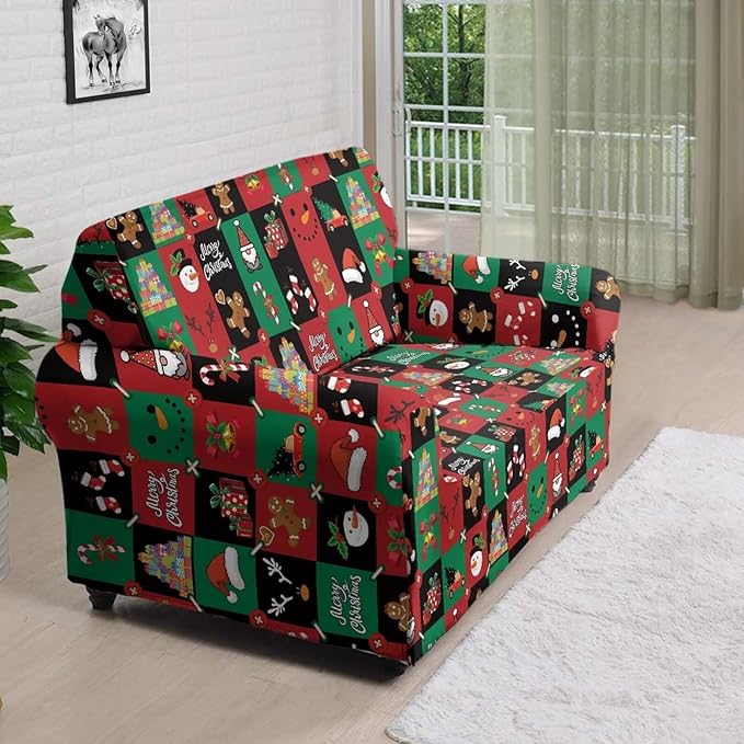 FKELYI Cute Christmas Furniture Protector Easy Going Stretch Sofa Slipcover Non-Slip Sofa Couch Cover Washable Sofa Slipcovers M