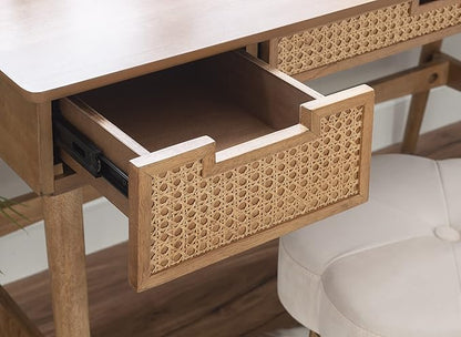 Linon Natural Dutton Wood and Rattan Desk