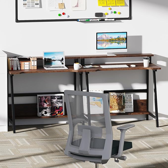 Computer Home Office Desk, 31.5" Desk for Small Spaces with Storage Shelf,Small Computer Desk with Monitor and Bookshelf, Modern Simple Style Laptop Desk