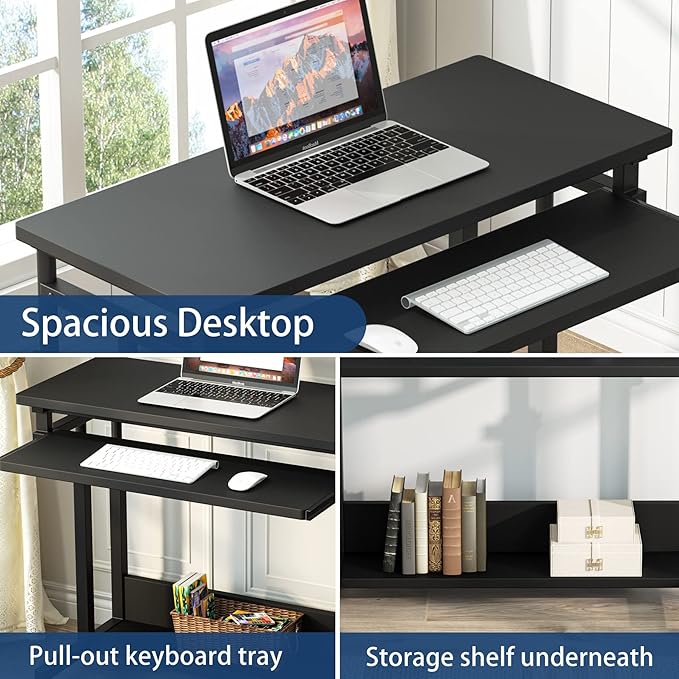 Tribesigns Portable Desk for Sofa and Bed, Height Adjustable Mobile Laptop Table Small Standing Desk Rolling Computer Cart with Keyboard Tray on Wheels for Home Office (Black)