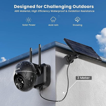 ieGeek 5MP Security Cameras Wireless Outdoor, Solar Outdoor Security Cameras System 360° PTZ with Spotlight & Siren, 2.4Ghz Outdoor Cameras for Home Security,Color Night Vision, Compatible with Alexa