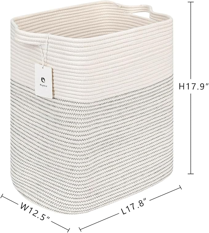 Extra Blanket,Storage Baskets for Clothes Fabric Cotton Rope Storage Basket with Handles, Decorative Woven Basket for Living Room,Laundry Basket Closet Organizer Blankets, and Toys 2bags
