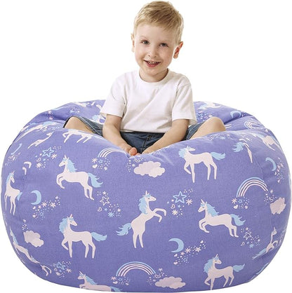 Aubliss Stuffed Animal Storage Bean Bag, Unicorn Bean bag Chair, Stuff 'n Sit for Kids, X-Large 48"-Canvas Unicorn Blue