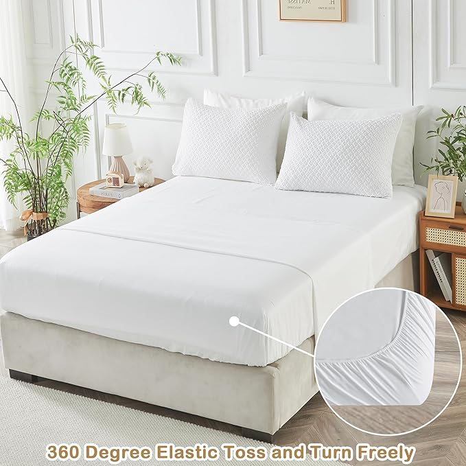 Twin Size Kids Comforter Set 6 Piece White Tufted Bedding Set for Boys Girls Jacquard Tufts Embroidery Bed in A Bag Quilt with 1 Comforter, 1 Flat Sheet, 1 Fitted Sheet, 1 Pillowcase and 2 Pillow Sham