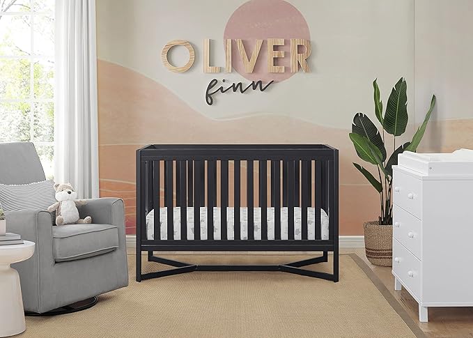 Delta Children Tribeca 4-in-1 Baby Convertible Crib + Simmons Kids Quiet Nights Crib and Toddler Mattress Made from Recycled Water Bottles/GREENGUARD Gold Certified [Bundle], Midnight Grey