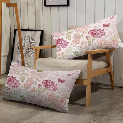 kxry Pink Flower Comforter Sets Butterfly Bedding Sets King Size Comforter Set for Girls Women Kids 1 Comforter + 2 Pillow Case