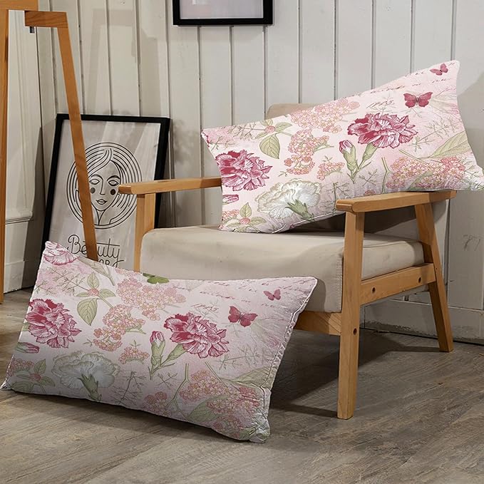 kxry Pink Flower Comforter Sets Butterfly Bedding Sets Queen Size Comforter Set for Girls Women Kids 1 Comforter + 2 Pillow Case