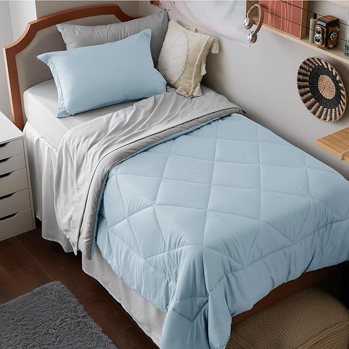 Bedsure Sky Blue Twin XL Comforter Set - 5 Pieces Reversible Twin XL Bed in a Bag Twin XL Bed Set with Comforters, Sheets, Pillowcase & Sham, Twin XL Bedding Sets