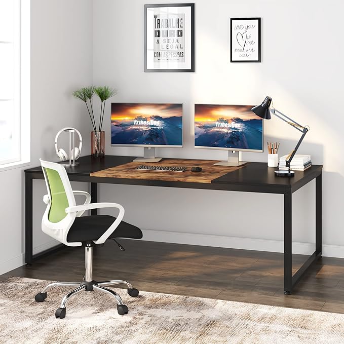 70.8 Inch Executive Desk, Large Computer Office Desk, Industrial Simple Business Study Writing Table for Home Office
