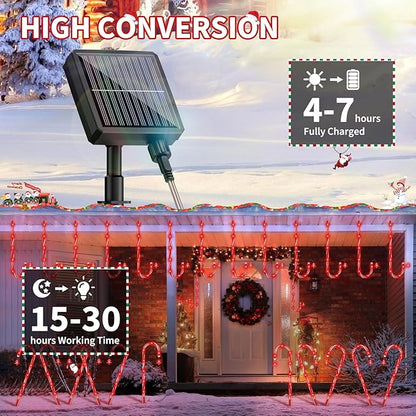 AOSEA Christmas Decorations Outdoor, 80 Red LEDs Solar Christmas Candy Cane Lights, 10 Pack Solar Pathway Lights with 8 Lighting Modes, Waterproof Solar Lights for Yard, Walkway, Lawn, Garden Decor