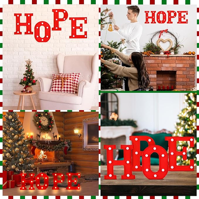 VIHOSE Christmas LED Letter Lights Sign Table Decoration Christmas Light up Letters Battery Powered Letter for Home Bar Christmas Party Bedroom Tabletop Decoration Gift (Hope)