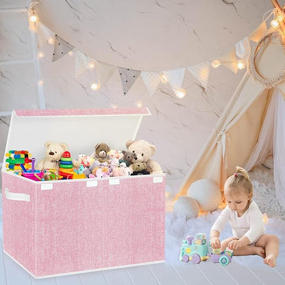 homyfort Large Toy Box Chest for Girls, Kids Toy Bin Storage Organizer with Lid for Babies,Toddlers,Nursery,Playroom (Pink)