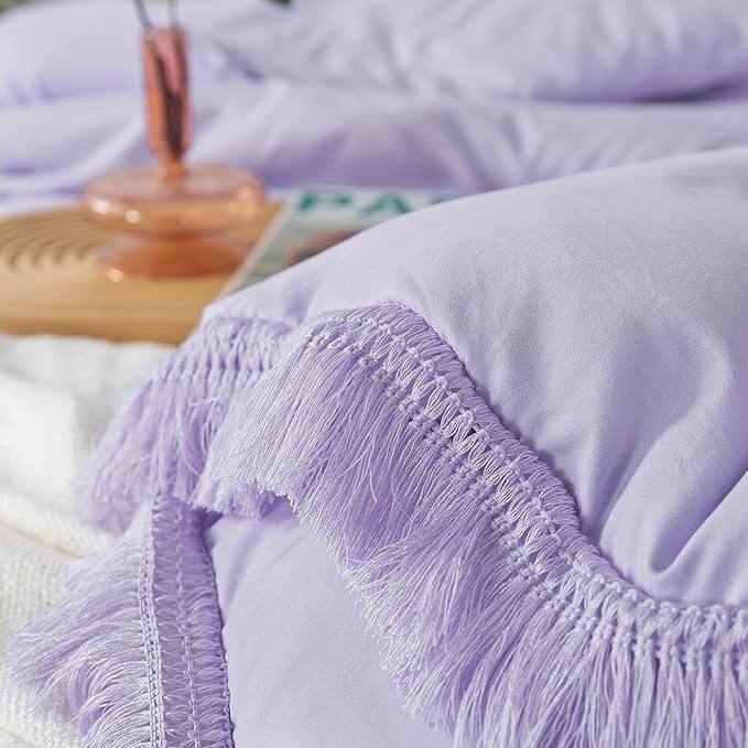 Andency Comforter King Size Bed Set Lavender, Purple 3 Pieces Boho Lightweight Winter Bedding Comforters & Sets, All Season Soft Tassel Bed Set (104x90In Comforter & 2 Pillowcases)