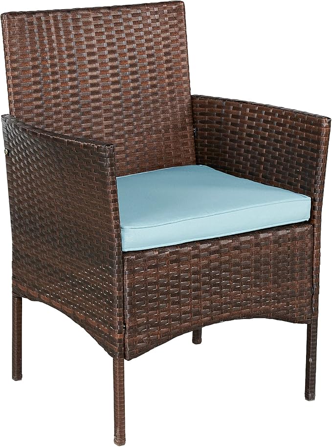 BTEXPERT Space Saving Outdoor Wicker Conversation 3 Piece Bistro Set Garden Patio Yard Porch Furniture Pe Rattan Two Chairs Cushions Side Storage Table Brown/Aqua Blue, OneSize