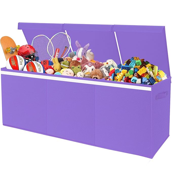 Extra Large Toy Box for Girls Boys - Collapsible Toy Chest Boxes Organizers and Storage for Nursery,Playroom,Office (Violet) 35.8"x12.6"x16"