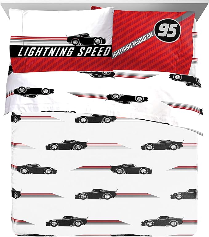 Jay Franco Disney Pixar Cars Race Ready 7 Piece Queen Bed Set - includes Comforter & Sheet Set - Bedding Features Lightning McQueen - Super Soft Fade Resistant Microfiber