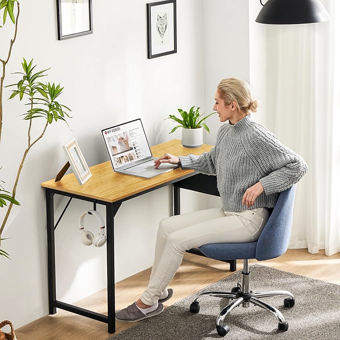 Sweetcrispy Small Computer Office Desk 32 Inch Kids Student Study Writing Work with Storage Bag & Headphone Hooks Modern Simple Home Bedroom PC Table