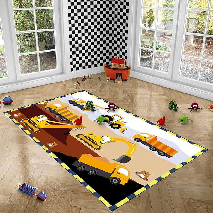Construction Rugs for Boys Room Car Rug for Boys Room Car Rug Play Mat Kids Rugs for Playroom Car Play Mat Car Rugs for Kids Construction Decor for Boys Room 5'×7'