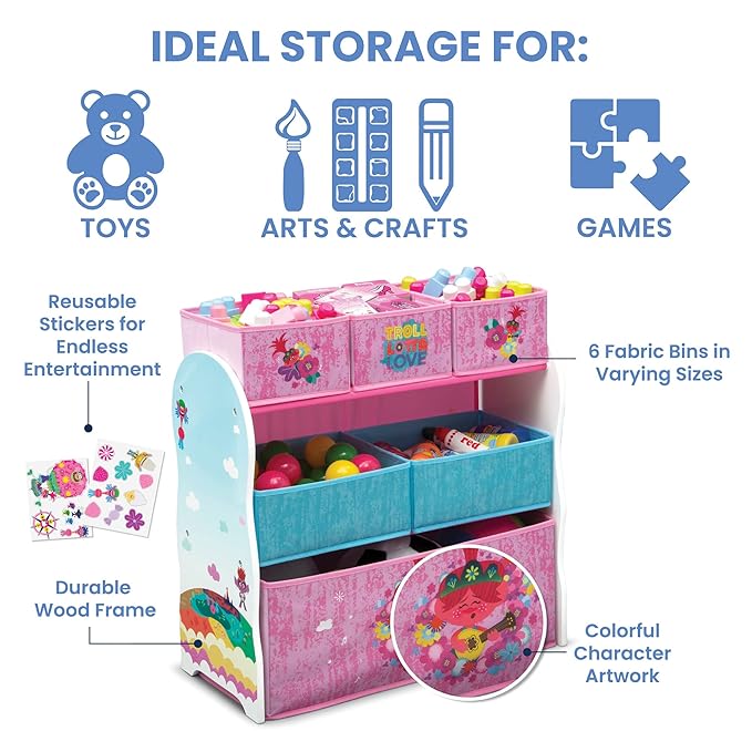 Delta Children Design and Store 6 Bin Toy Storage Organizer, Trolls World Tour
