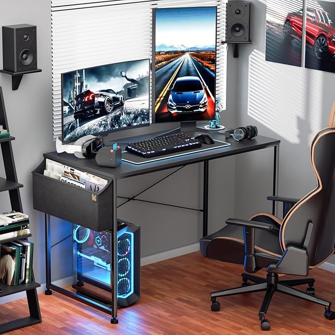 MoNiBloom Computer Desk 47", Simple Style Home Gaming Desk with Storage Bag, Office Writing Workstation- Black