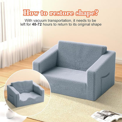 Kids Couch,2-in-1 Toddler Chairs for Boys,Kids Sofa with Storage,Comfortable Kids Sofa Bed,Fun Kids Lounge Chair,Toddler Furniture,Kids Playroom,Children'S Gifts (Grey)