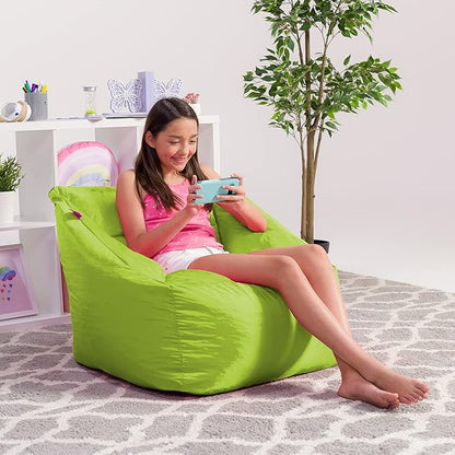 Posh Creations Coronado Bean Bag Boys and Girls Large Chair for Kids, for Gaming and Playrooms, Soft Nylon-Lime