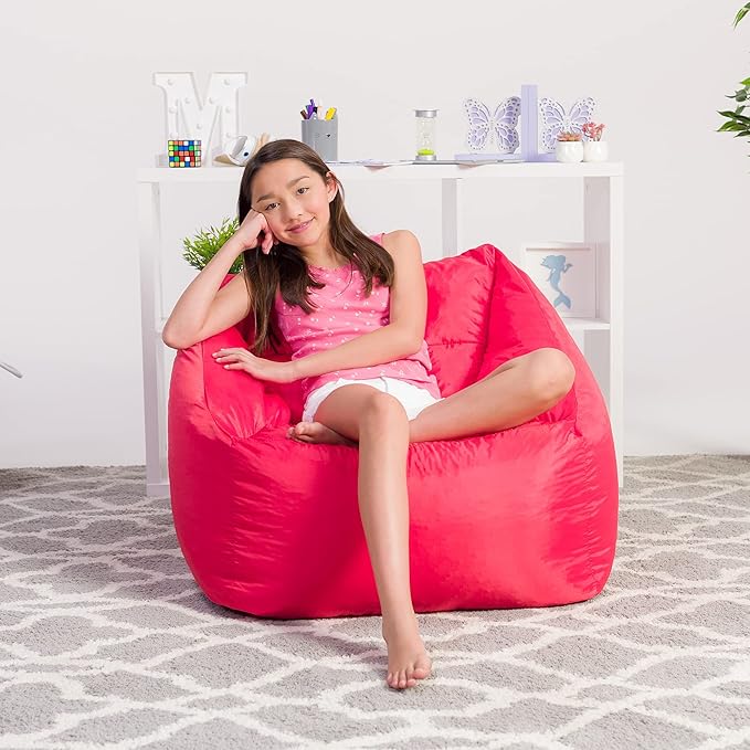 Posh Creations Coronado Bean Bag Boys and Girls Large Chair for Kids, for Gaming and Playrooms, Soft Nylon-Red