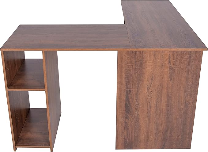 FurnitureR 47.2-Inch L-Shaped Computer Desk Home Office Study Writing Corner Gaming Table Retro Design Work Station Space-Saving for Study Room Bedroom, Walnut