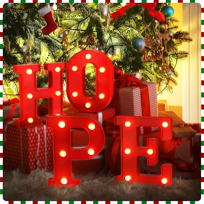 VIHOSE Christmas LED Letter Lights Sign Table Decoration Christmas Light up Letters Battery Powered Letter for Home Bar Christmas Party Bedroom Tabletop Decoration Gift (Hope)
