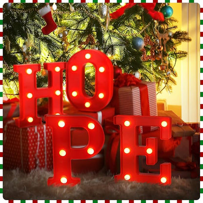 VIHOSE Christmas LED Letter Lights Sign Table Decoration Christmas Light up Letters Battery Powered Letter for Home Bar Christmas Party Bedroom Tabletop Decoration Gift (Hope)
