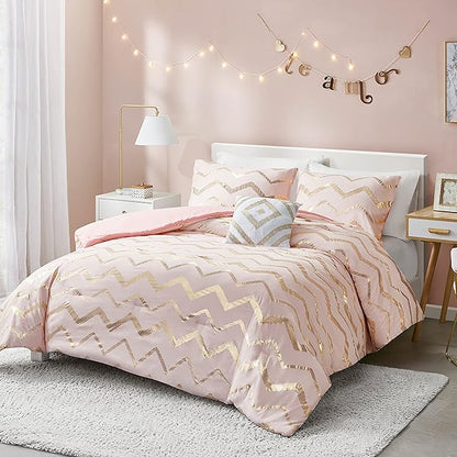 Codi Girl Bedding Sets, Queen/Full Size Comforter Set for Girls Teen/Kids, Pink/Rose Gold, 4 Piece (2 Matching Sham + 1 Decorative Pillow)