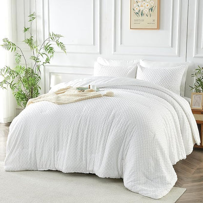 Twin Size Kids Comforter Set 6 Piece White Tufted Bedding Set for Boys Girls Jacquard Tufts Embroidery Bed in A Bag Quilt with 1 Comforter, 1 Flat Sheet, 1 Fitted Sheet, 1 Pillowcase and 2 Pillow Sham