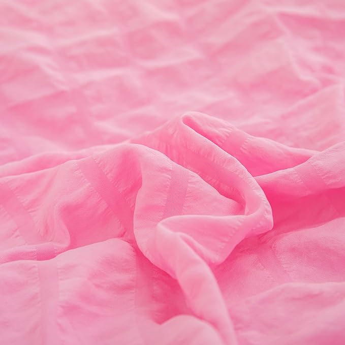 Twin Bed in a Bag Pink Seersucker Comforter Set 5-Pieces Microfiber Lightweight Comforter All Season Bedding Sets with Comforter,Flat Sheet,Fitted Sheet and Pillowcases