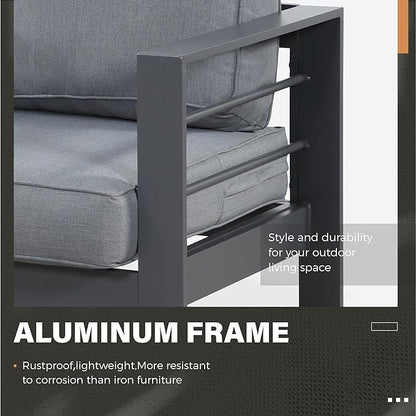 Solaste Aluminum Patio Furniture Set,5 Pieces Modern Outdoor Conversation Set Sectional Sofa with Upgrade Cushion and Dining Table, Grey