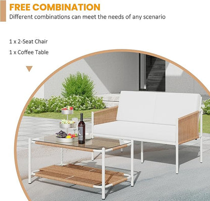 Shintenchi 2 Piece Patio Wicker Furniture Set, Outdoor Patio Furniture Rattan Conversation Set with Coffee Tables and Loveseat for Backyard, Balcony, Poolside