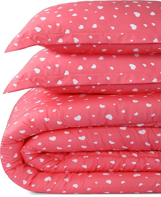 Utopia Bedding All Season Heart Comforter Set with 2 Pillow Cases, 3 Piece Soft Brushed Microfiber Kids Bedding Set for Boys/Girls, Machine Washable (Twin)