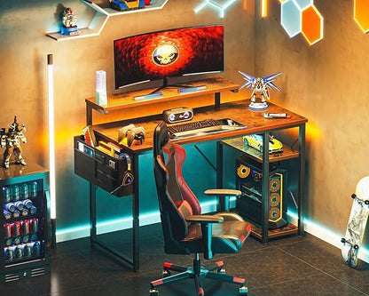 AODK 40 Inch Computer Desk with Adjustable Monitor Stand, Work Writing Desk with Shelves, PC Desk Workstation, Vintage Home Office Desk