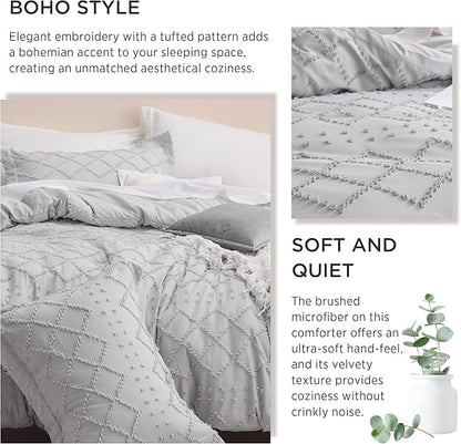 Bedsure Twin/Twin XL Comforter Set - Light Grey Boho Twin Extra Long Comforter Set for College, Shabby Chic Dorm Bedding Set, 2 Pieces Modern Farmhouse Bed Set, includes 1 Pillow Sham