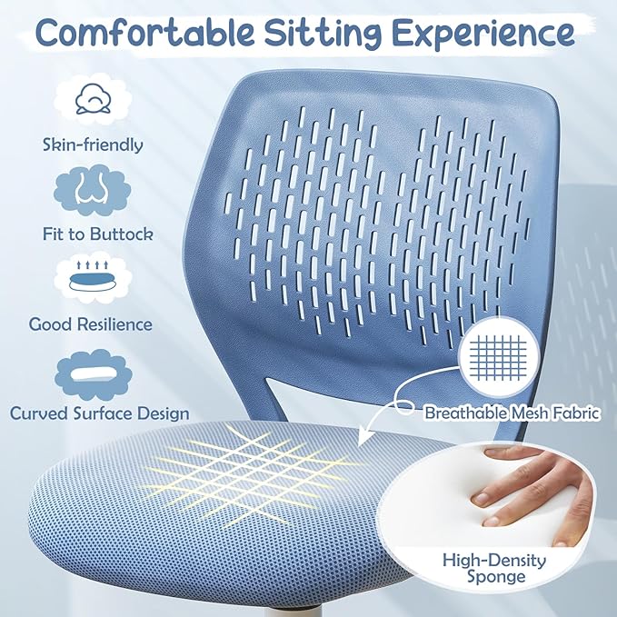 Kids Desk Chair, Blue Ergonomic Kids Office Chair Ages8-12 w/Lumbar Support, Low-Back Teen Desk Chair for Girls Boys, Small Cute Kids Computer Chair for Bedroom/Study/Vanity Desk