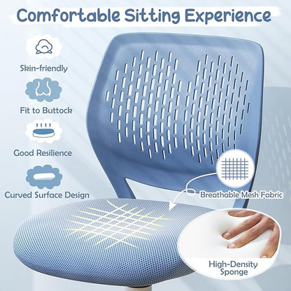 Kids Desk Chair, Blue Ergonomic Kids Office Chair Ages8-12 w/Lumbar Support, Low-Back Teen Desk Chair for Girls Boys, Small Cute Kids Computer Chair for Bedroom/Study/Vanity Desk