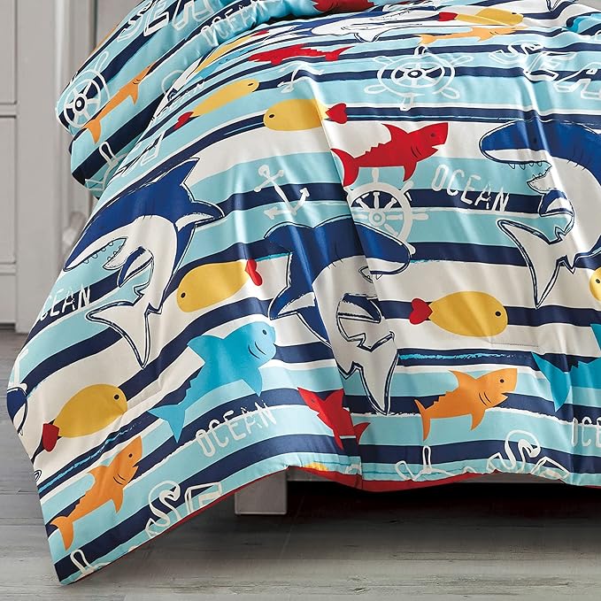for Kids Ocean Life 4-Piece Comforter Set - Beautiful Motif Design Bedding Set with Embrodery Print