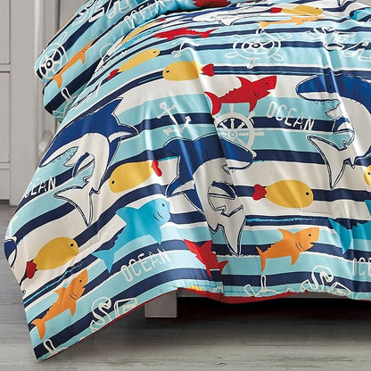for Kids Ocean Life 4-Piece Comforter Set - Beautiful Motif Design Bedding Set with Embrodery Print