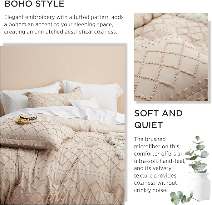 Bedsure California King Comforter Set - Warm Tan Boho Tufted Shabby Chic Bedding Comforter Set, 3 Pieces Vintage Farmhouse Bed Set for All Seasons, Fluffy Soft Bedding Set with 2 Pillow Shams