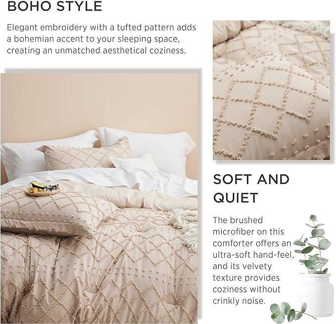 Bedsure King Size Comforter Set - Warm Tan Boho Tufted Shabby Chic Bedding Comforter Set, 3 Pieces Vintage Farmhouse Bed Set for All Seasons, Fluffy Soft Bedding Set with 2 Pillow Shams