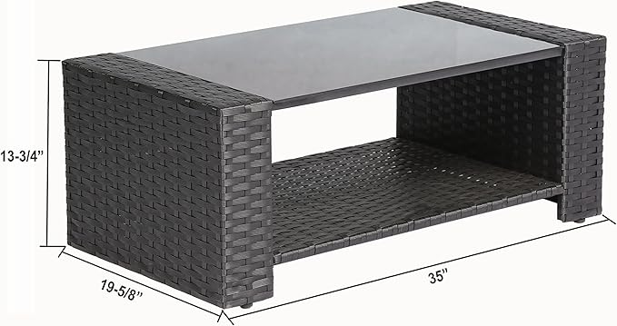 4 Pieces Outdoor Furniture Complete Patio Cushion Wicker P.E Rattan Garden Set, Full, Black