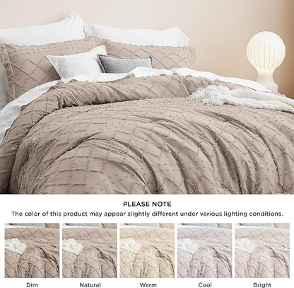 Bedsure Twin/Twin XL Comforter Set - Taupe Boho Twin Extra Long Comforter Set for College, Shabby Chic Dorm Bedding Set, 2 Pieces Modern Farmhouse Bed Set, includes 1 Pillow Sham