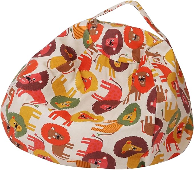 Colorful House Stuffed Animal Storage Bean Bag Chair Cover for Kids Stuffable Zipper Beanbag for Organizing Children Toys Large Canvas(26'',Lion)